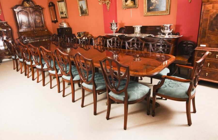 Vintage 16ft Regency Style Dining Table & 18 Chairs Flame Mahogany 20th C | Ref. no. A4208b | Regent Antiques