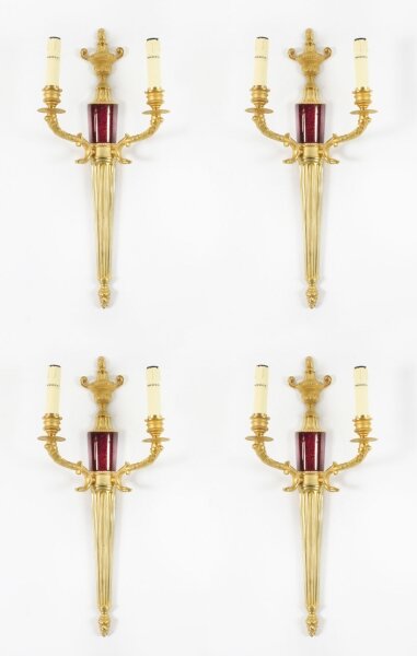 Antique Set 4 Ormolu and Veined Rouge Marble Twin Branch Wall Lights 20th C | Ref. no. A4234 | Regent Antiques