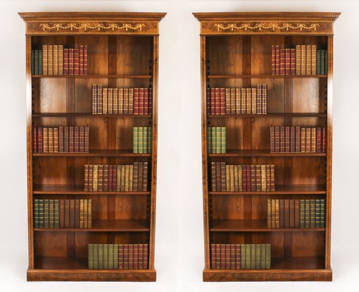 Vintage Pair Burr Walnut Open Bookcases 20th C | Ref. no. A4253A | Regent Antiques