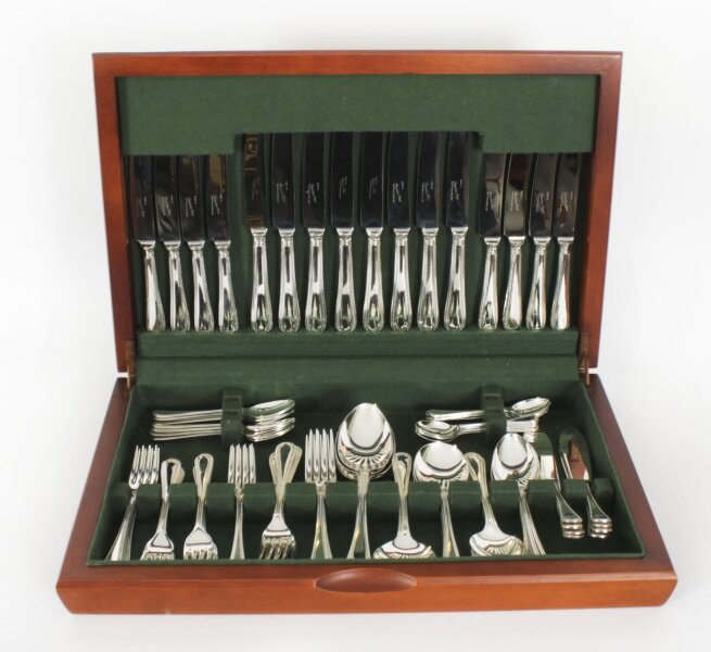 Vintage Canteen x 8 Silver Plated Bead 84 Piecer Pattern Cutlery Set 20thC | Ref. no. A4264 | Regent Antiques