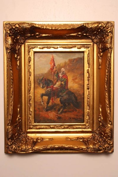 Oil Painting Arab Bedouin Horseman giltwood frame | Ref. no. P0079 | Regent Antiques