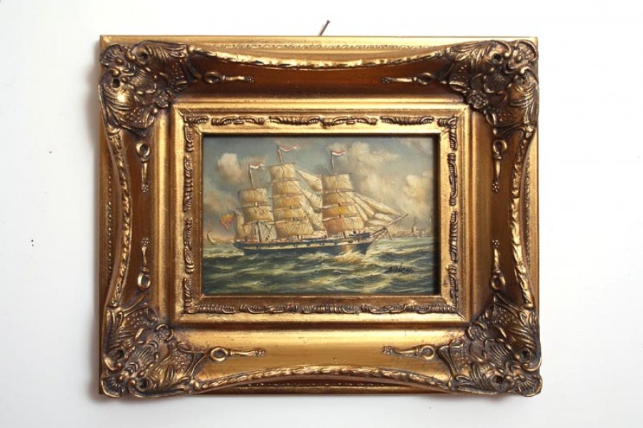 Superb Oil Painting Sailing Ship Storm Giltwood Frame | Ref. no. P0104 | Regent Antiques