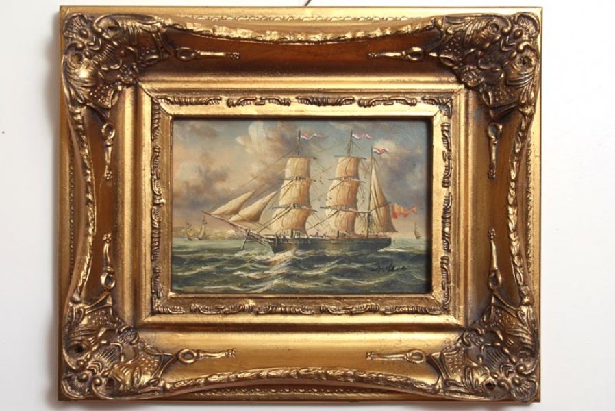 Elegant Oil Painting Sailing Ship Giltwood Frame | Ref. no. P0119 | Regent Antiques