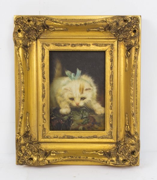 Oil Painting of Kitten with a Ribbon Giltwood Frame | Ref. no. P510 | Regent Antiques