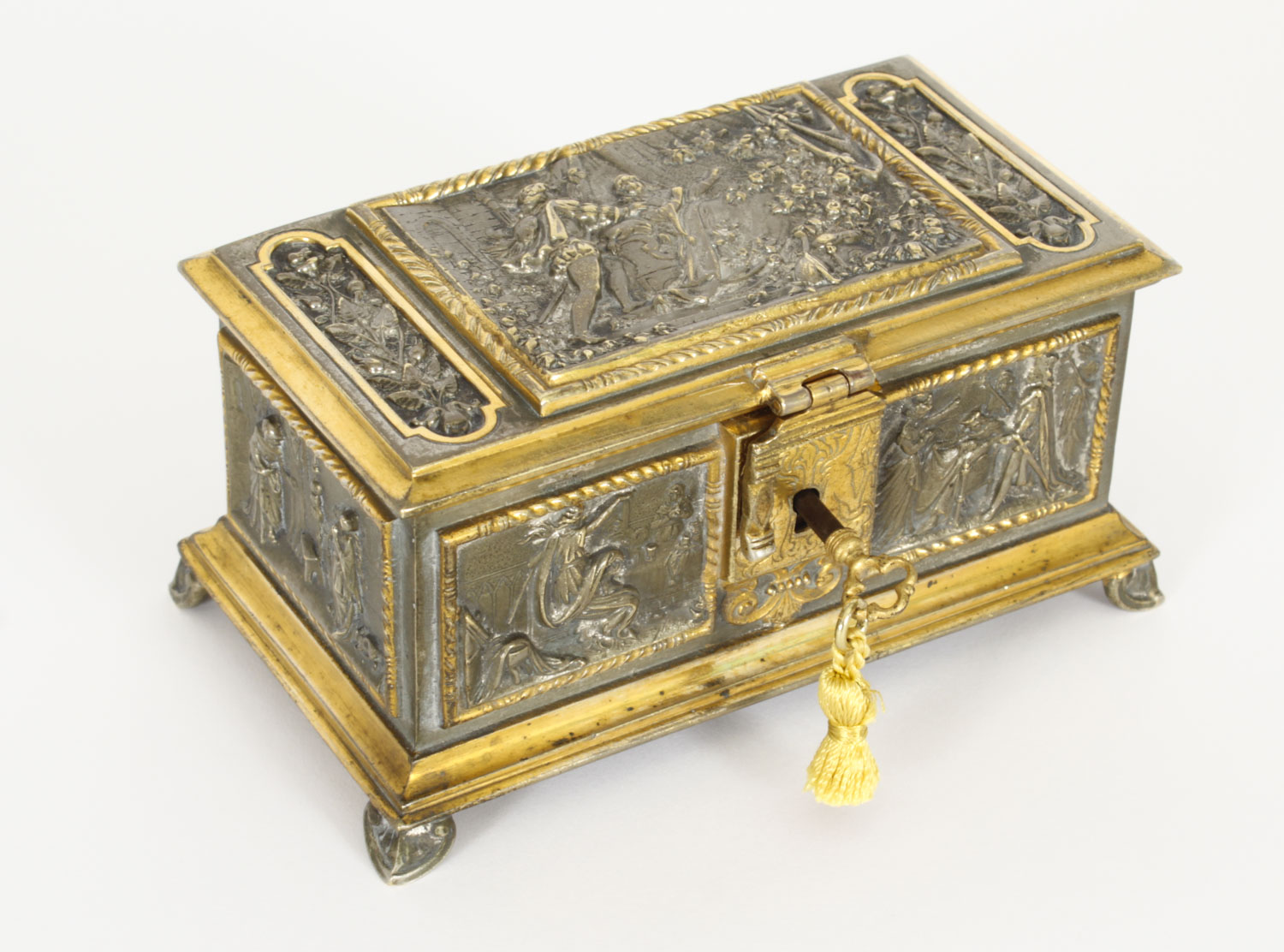 GILT BRONZE AND SILVER-PLATED JEWELRY BOX NAPOL