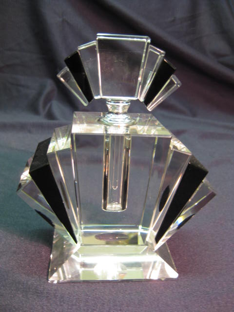 Antique Art Deco Travel Case With Three Clear Glass Perfume 