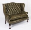 Bespoke English Leather Chippendale Club Settee Sofa Alga Green