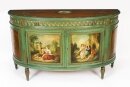 Antique French Painted Demi Lune Cabinet Commode 20th C