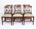 Vintage Set Six Regency Revival Mahogany Inlaid Dining Chairs 20th C