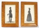 Antique Pair of Silhouette Portraits Birdseye Maple Frames 19th Century