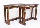 Antique Pair French Empire Ormolu Mounted Flame Mahogany Console Tables 19th C