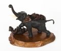 Antique Large Japanese Bronze Elephant & Tigers Meiji Period 19th C