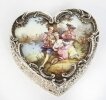 Antique Continental Silver & Enamel Heart Pill Box 20th C Antique Continental Silver & Enamel Heart Pill Box 20th C