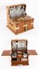 Antique 3 Decanter Golden Oak Tantalus Dry Bar Games Compendium 19th C Antique 3 Decanter Golden Oak Tantalus Dry Bar Games Compendium 19th C